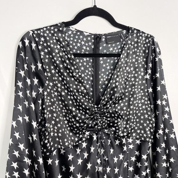 ASOS Maternity US 8 Black White Star Print Long Sleeve Maxi Dress Cinched VNeck - Picture 6 of 13